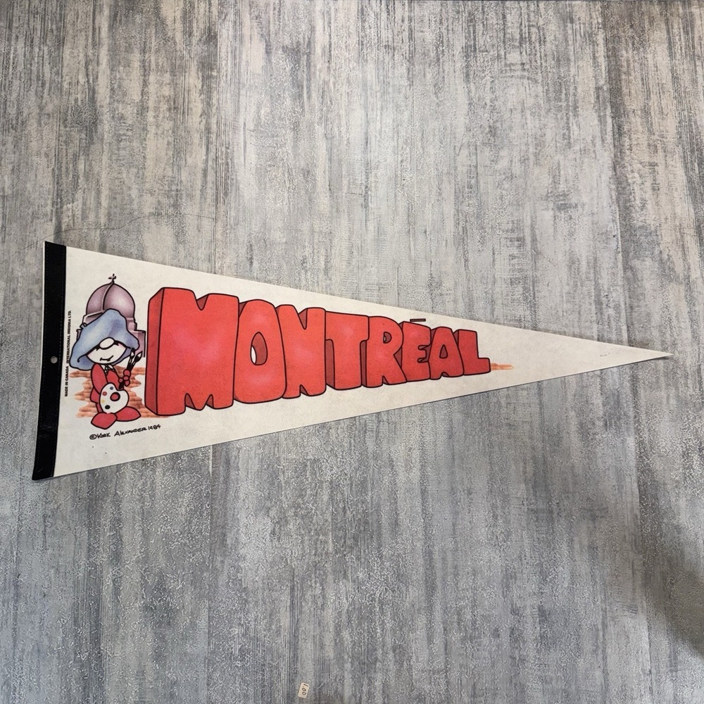 MONTREAL CANADA PENNANT BANNER 24" VTG KIRK ALEXANDER 1984 Cartoon Retro